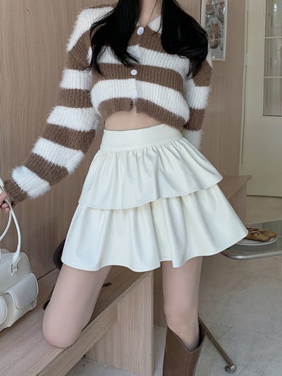 Divatos temperamentum, egyszínű rakott PU fenék szoknya, női rövid szoknya, női 2022