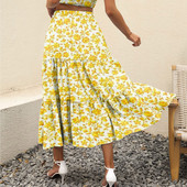 Γυναικεία Maxi Φούστα Πορτοκαλί Floral Print Split Σέξι καλοκαιρινές φούστες Vintage Beach Casual Ρούχα Boho μακριές γυναικείες φούστες