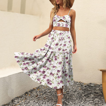 Γυναικεία Maxi Φούστα Πορτοκαλί Floral Print Split Σέξι καλοκαιρινές φούστες Vintage Beach Casual Ρούχα Boho μακριές γυναικείες φούστες