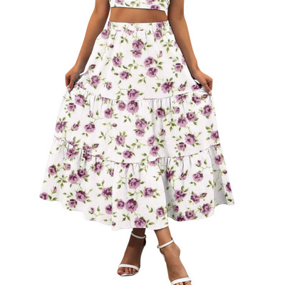 Γυναικεία Maxi Φούστα Πορτοκαλί Floral Print Split Σέξι καλοκαιρινές φούστες Vintage Beach Casual Ρούχα Boho μακριές γυναικείες φούστες