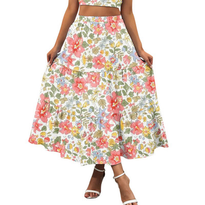 Γυναικεία Maxi Φούστα Πορτοκαλί Floral Print Split Σέξι καλοκαιρινές φούστες Vintage Beach Casual Ρούχα Boho μακριές γυναικείες φούστες