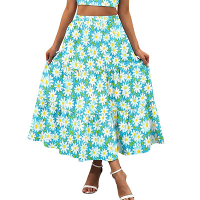 Γυναικεία Maxi Φούστα Πορτοκαλί Floral Print Split Σέξι καλοκαιρινές φούστες Vintage Beach Casual Ρούχα Boho μακριές γυναικείες φούστες
