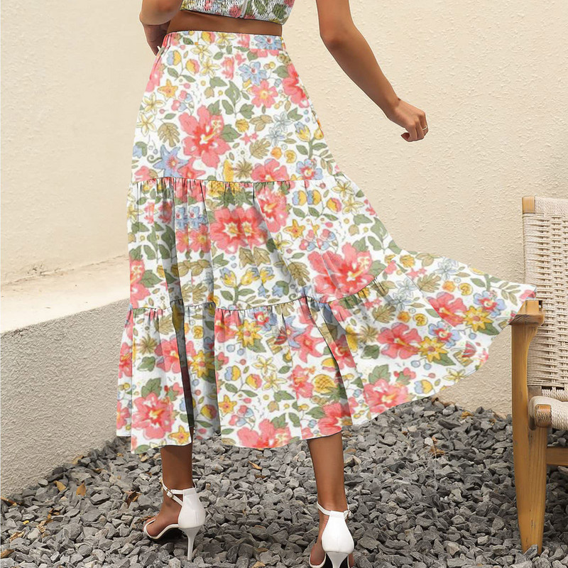 Γυναικεία Maxi Φούστα Πορτοκαλί Floral Print Split Σέξι καλοκαιρινές φούστες Vintage Beach Casual Ρούχα Boho μακριές γυναικείες φούστες