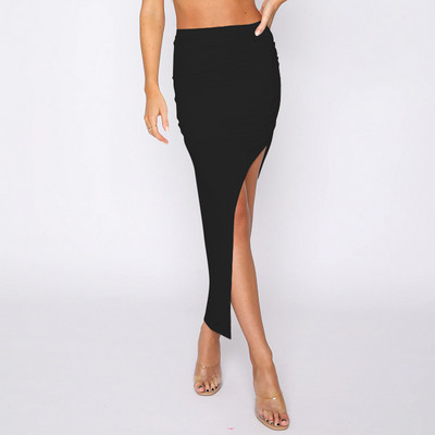 Szexi tömör, térdig érő ceruzaszoknya női divatos rugalmas, magas derékú, aszimmetrikus, összehajtható női testszoknyák, karcsú, alkalmi klubszoknyák