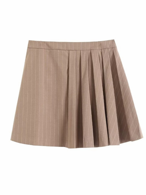 PUWD naiste moe kahakivärvi asümmeetriline triibuline laia plisseeritud miniseelik 2023 kevadvintage tõmblukuga kärbes naiste seelikud Mujer