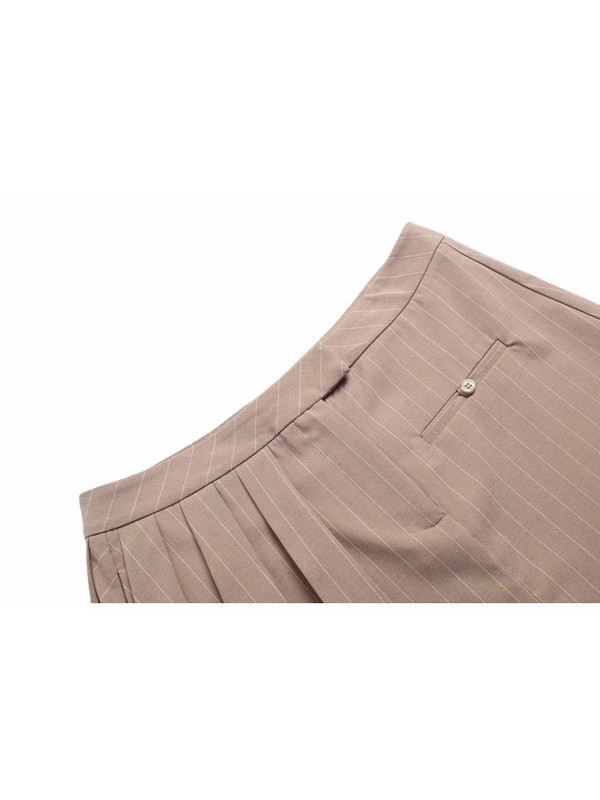 PUWD naiste moe kahakivärvi asümmeetriline triibuline laia plisseeritud miniseelik 2023 kevadvintage tõmblukuga kärbes naiste seelikud Mujer