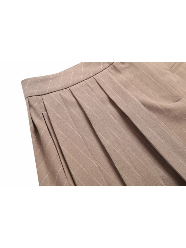 PUWD naiste moe kahakivärvi asümmeetriline triibuline laia plisseeritud miniseelik 2023 kevadvintage tõmblukuga kärbes naiste seelikud Mujer