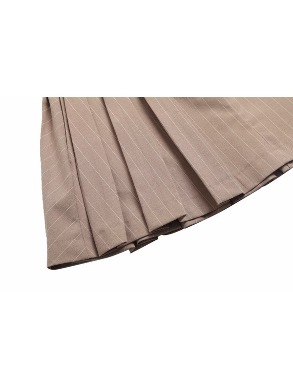 PUWD naiste moe kahakivärvi asümmeetriline triibuline laia plisseeritud miniseelik 2023 kevadvintage tõmblukuga kärbes naiste seelikud Mujer