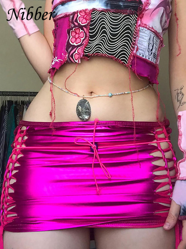 Nibber Super krátke nohavice Letné oblečenie pre ženy PU móda jednofarebná dutá priehľadná sukňa pre všetky typy postavy Streetwear