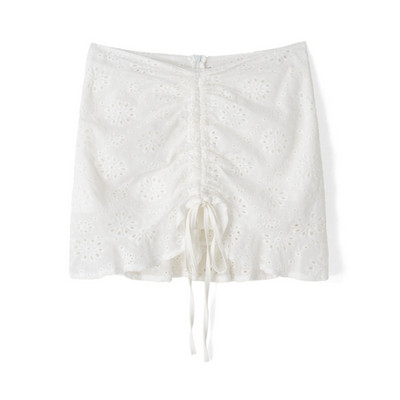 Xingqing hajtogatott szoknya y2k Esztétikus női virágos húzózsinór magas derekú fodros kivágott szoknya fehér mini szoknya nyári utcai viselet