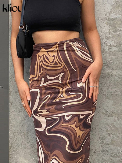 Kliou Elegantne stiilne naiste seelik Esteetiline print High Street Tupp Kõrge vöökohaga veniv sirge kleit vabaaja tänavarõivad
