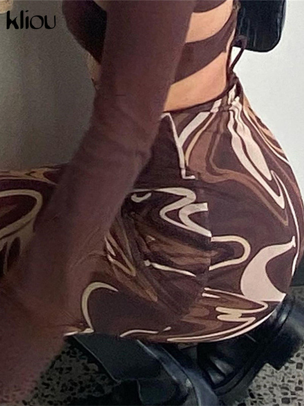 Kliou Elegantne stiilne naiste seelik Esteetiline print High Street Tupp Kõrge vöökohaga veniv sirge kleit vabaaja tänavarõivad