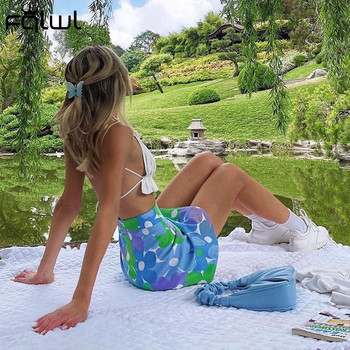 Habbris Summer Clubwear Floral print Γυναικείες φούστες 2021 Πράσινο ψηλόμεσο φερμουάρ Bodycon φούστα σε γραμμή Α Γυναικείες κόκκινες σέξι μίνι φούστες