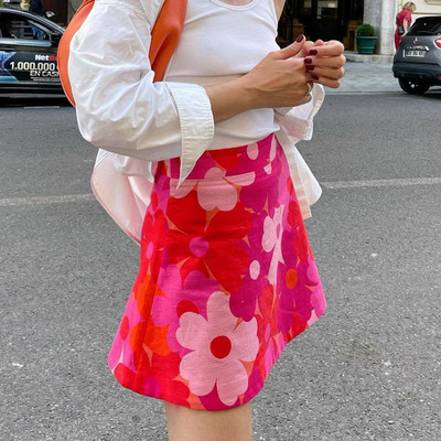 Habbris nyári klubruházat virágmintás női szoknyák 2021 zöld magas derekú cipzáras A vonalú Bodycon szoknya női piros szexi mini szoknyák