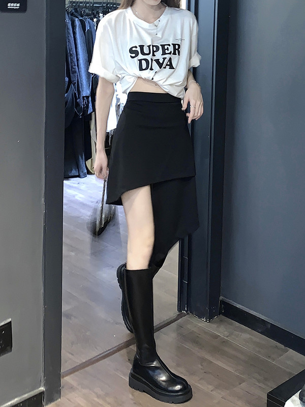 2023. aasta uus naiste seelik, kõrge vöökohaga ebaregulaarne A-joon, moodne ja salendav tasuta kohaletoimetamine