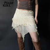 PixieKiki Y2k suvised asümmeetrilised seelikud, läbinägemine beež kõrge vöökohaga miniseelik Fairy Coquette Festivali komplektid P77-BH20