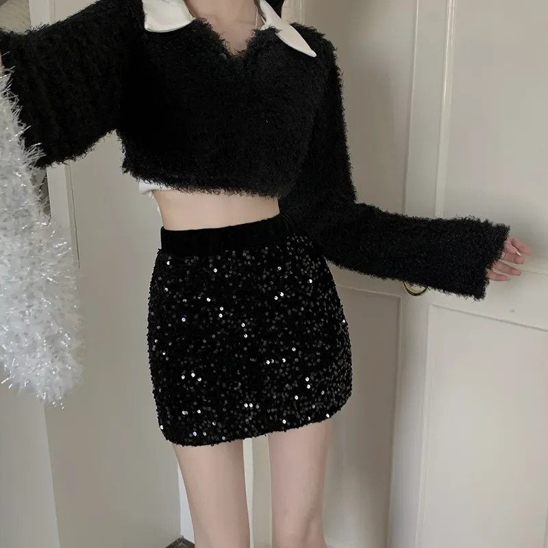 Mini szoknyák női Solid Bodycon flitteres elegáns nőies divat szabadidő temperamentum alap nyári szexi klubszoknyák LU2524