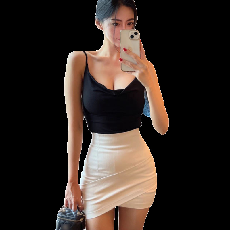 Kimotimo korejiešu stila seksīgi bodikona svārki sievietēm ar augstu vidukli, ielocīti, neregulāri mini svārki 2023. gada vasaras maigi biroja apģērbi