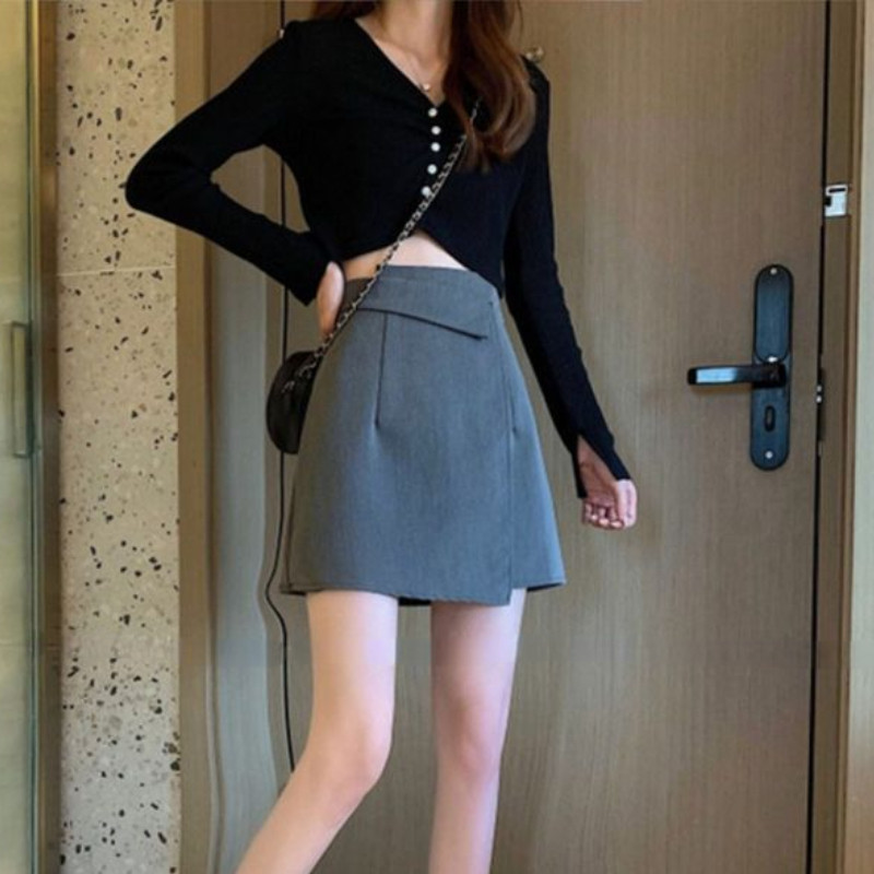 Szoknyák Női Irodai Szabadidő Összes Stílusos Birodalom Nyár Egyszerű Aszimmetrikus Női Koreai Stílus Elegáns Mini Faldas Design