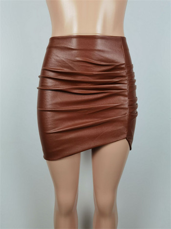 Habbris Fall Sexy Solid Bodycon Faux Pu Leather Skirt Club Outfits 2023 Ruched Zip Up Φούστες Casual Γυναικεία Ρούχα