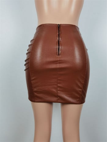 Habbris Fall Sexy Solid Bodycon Faux Pu Leather Skirt Club Outfits 2023 Ruched Zip Up Φούστες Casual Γυναικεία Ρούχα