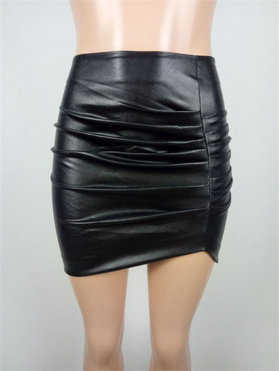 Habbris Fall Sexy Solid Bodycon Faux Pu Leather Skirt Club Outfits 2023 Ruched Zip Up Φούστες Casual Γυναικεία Ρούχα