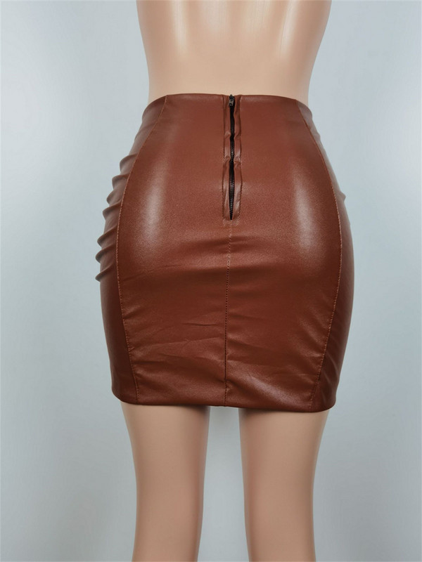 Habbris Fall Sexy Solid Bodycon Faux Pu Leather Skirt Club Outfits 2023 Ruched Zip Up Φούστες Casual Γυναικεία Ρούχα
