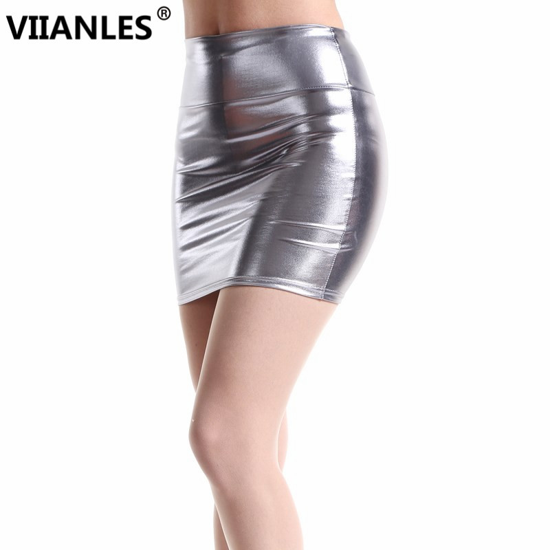 VIIANLES szexi női szoknya nyári ceruzaszoknyák ezüst arany divat tömör testű magas derekú mini