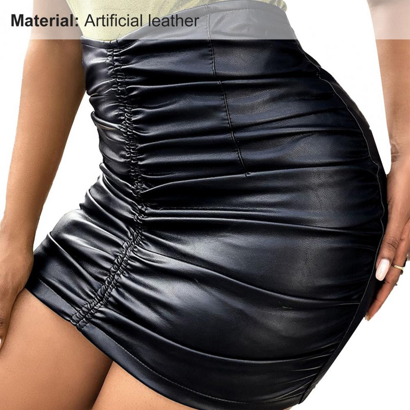 Apvalka svārki vienkrāsains mākslīgās ādas svārki ar augstu vidukli, svārki, mazi īsi svārki ballītēm