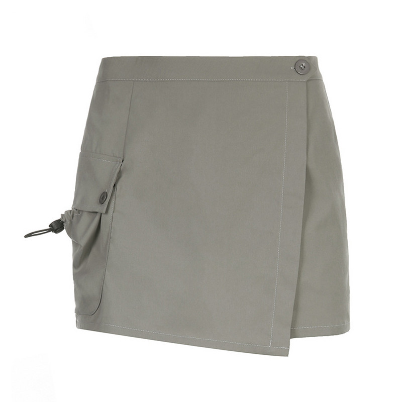 Ljetna vruća djevojka 2022. Working Wind Aesthetic Mini kratka suknja Ulična moda Siva suknja s niskim džepovima i džepovima na bokovima SCS008
