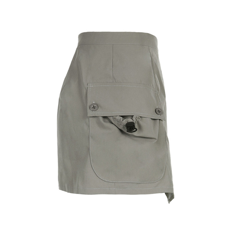 Ljetna vruća djevojka 2022. Working Wind Aesthetic Mini kratka suknja Ulična moda Siva suknja s niskim džepovima i džepovima na bokovima SCS008