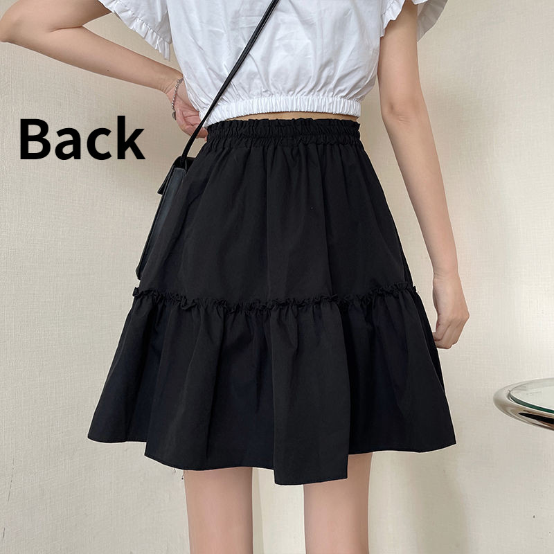 Női bimbós szoknyák Gomba Sweet Girls fekete S-4XL Kawaii diák miniszoknya Preppy Ulzzang elasztikus derékruha, összehajtható ruházat