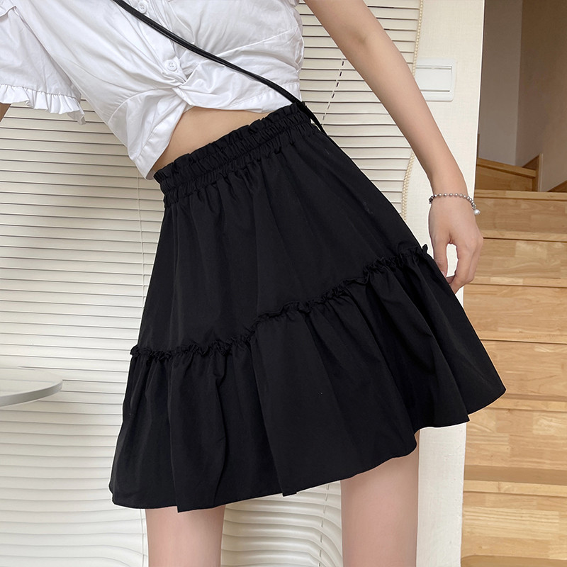 Női bimbós szoknyák Gomba Sweet Girls fekete S-4XL Kawaii diák miniszoknya Preppy Ulzzang elasztikus derékruha, összehajtható ruházat