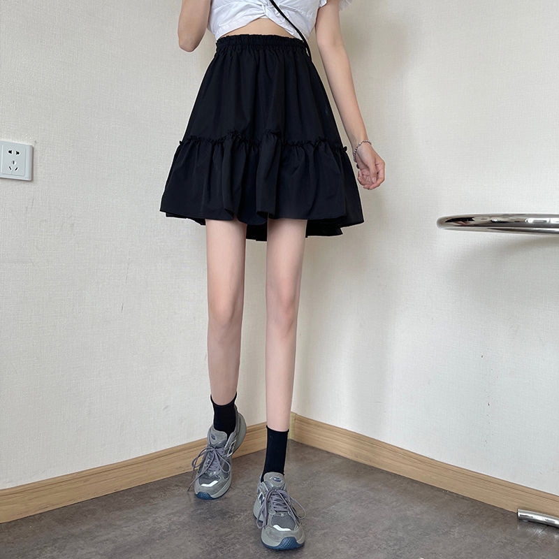 Női bimbós szoknyák Gomba Sweet Girls fekete S-4XL Kawaii diák miniszoknya Preppy Ulzzang elasztikus derékruha, összehajtható ruházat