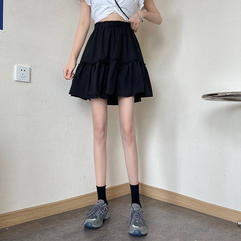 Női bimbós szoknyák Gomba Sweet Girls fekete S-4XL Kawaii diák miniszoknya Preppy Ulzzang elasztikus derékruha, összehajtható ruházat