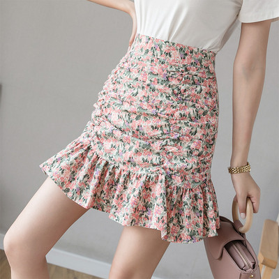 Naiste seelik Lilletrükiga Kevadsuvised vabaaja seelikud lühikesed püksid Korea moe volangiga seelikud naistele Slim Fit riided