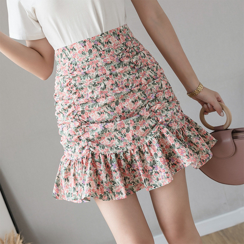 Naiste seelik Lilletrükiga Kevadsuvised vabaaja seelikud lühikesed püksid Korea moe volangiga seelikud naistele Slim Fit riided