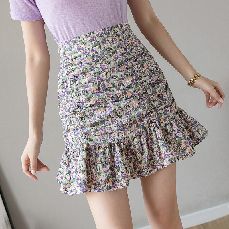 Naiste seelik Lilletrükiga Kevadsuvised vabaaja seelikud lühikesed püksid Korea moe volangiga seelikud naistele Slim Fit riided