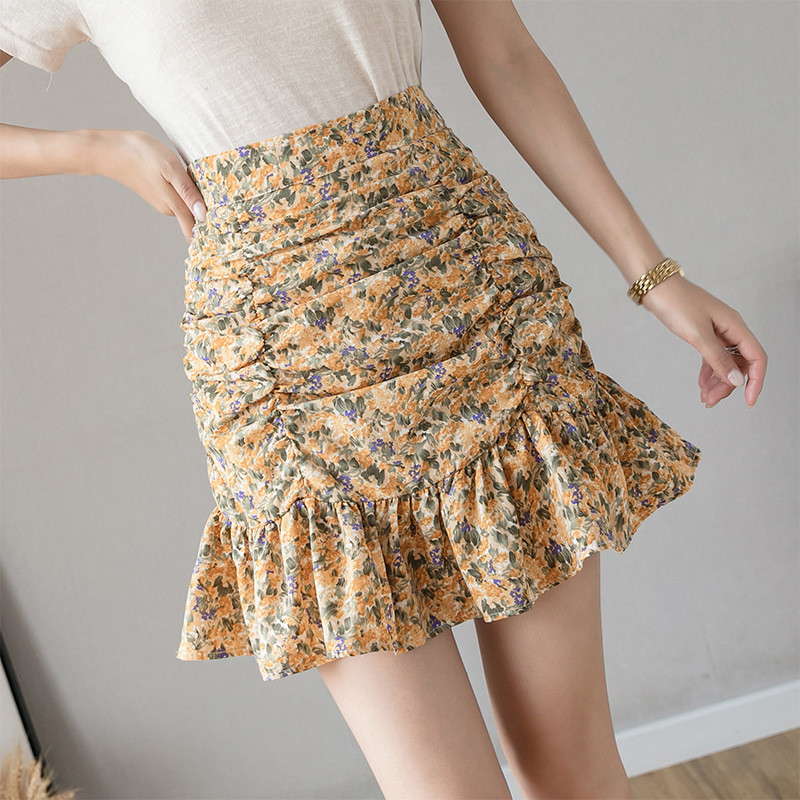 Naiste seelik Lilletrükiga Kevadsuvised vabaaja seelikud lühikesed püksid Korea moe volangiga seelikud naistele Slim Fit riided