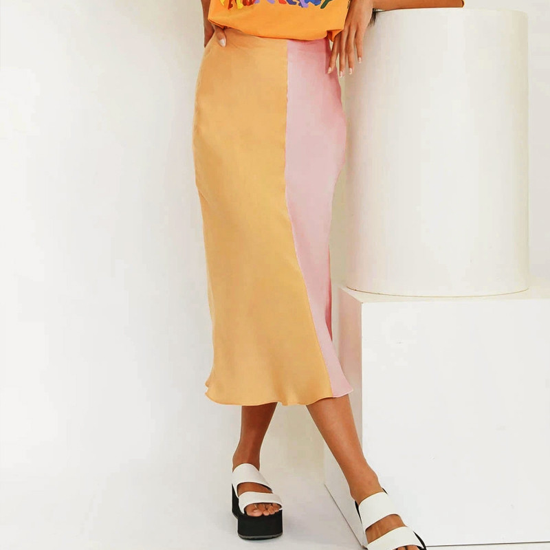 Suvine lapiline satiinseelik naiste A-joonega õhukesed Y2K seelikud Harajuku Midi vabaaja kõrge vöökohaga peorõivad Bodycon E-tüdruku seelik