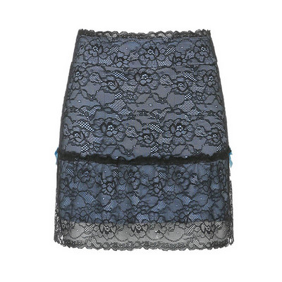 Vasaras caurspīdīgi mežģīņu svārki Seksīgi sieviešu gotikas Y2K panka stila mini svārki, estētiski vintage 90. gadu ielu apģērbi Goth Party ikdienas svārki