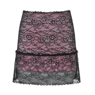 Vasaras caurspīdīgi mežģīņu svārki Seksīgi sieviešu gotikas Y2K panka stila mini svārki, estētiski vintage 90. gadu ielu apģērbi Goth Party ikdienas svārki