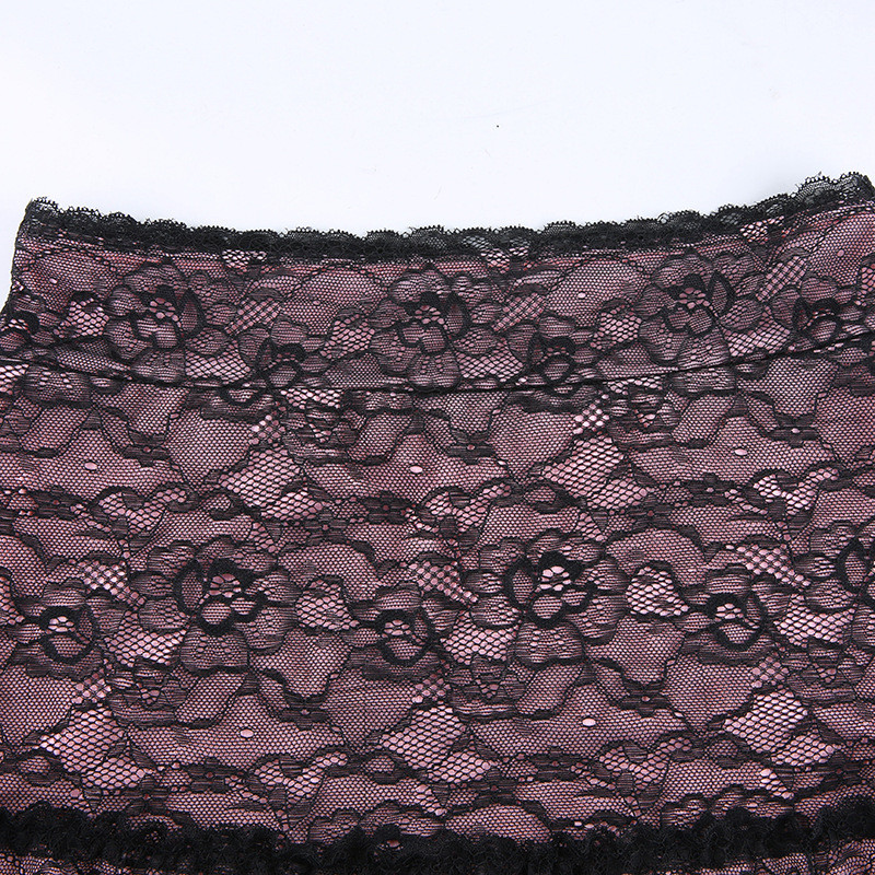 Vasaras caurspīdīgi mežģīņu svārki Seksīgi sieviešu gotikas Y2K panka stila mini svārki, estētiski vintage 90. gadu ielu apģērbi Goth Party ikdienas svārki