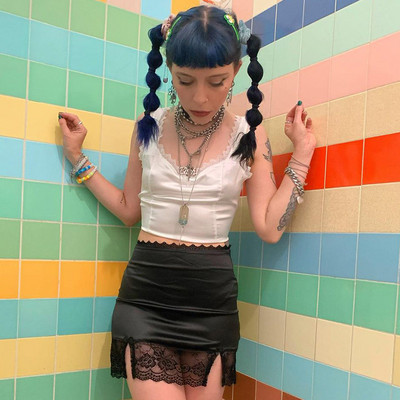 Ljetna jednobojna suknja Ženske Y2K suknje a-kroja Harajuku čipkana patchwork ležerna ulična odjeća za zabave s visokim strukom Mini suknje za e-djevojke