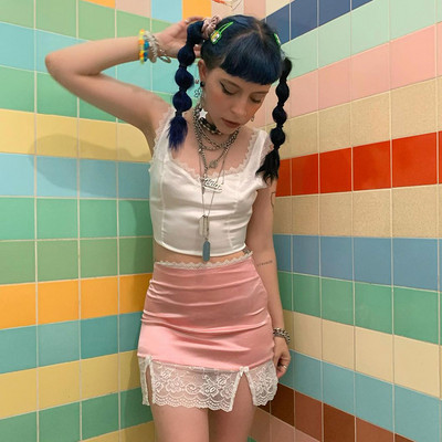 Ljetna jednobojna suknja Ženske Y2K suknje a-kroja Harajuku čipkana patchwork ležerna ulična odjeća za zabave s visokim strukom Mini suknje za e-djevojke