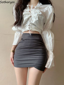 Mini szoknyák női szexi irodai női elegáns aszimmetrikus tervezésű, vékony, magas derekú temper koreai stílus nyár, elegáns, tiszta minden