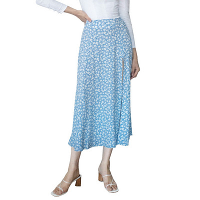 Fusta cu flori de modă femei de vară cu talie înaltă Split Beach Casual fuste midi Boho elegantă vacanță Fusta linie Jupe Faldas