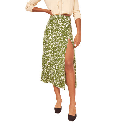 Fusta cu flori de modă femei de vară cu talie înaltă Split Beach Casual fuste midi Boho elegantă vacanță Fusta linie Jupe Faldas