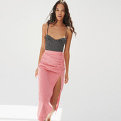 Sarkani rūtaini svārki sievietēm, vintage, šķelts, ar augstu vidukli