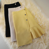 Elegáns női egyszínű szoknyák magas derekú koreai stílusú fekete nyári mini szoknyák egysoros aszimmetrikus irodai női szoknyák